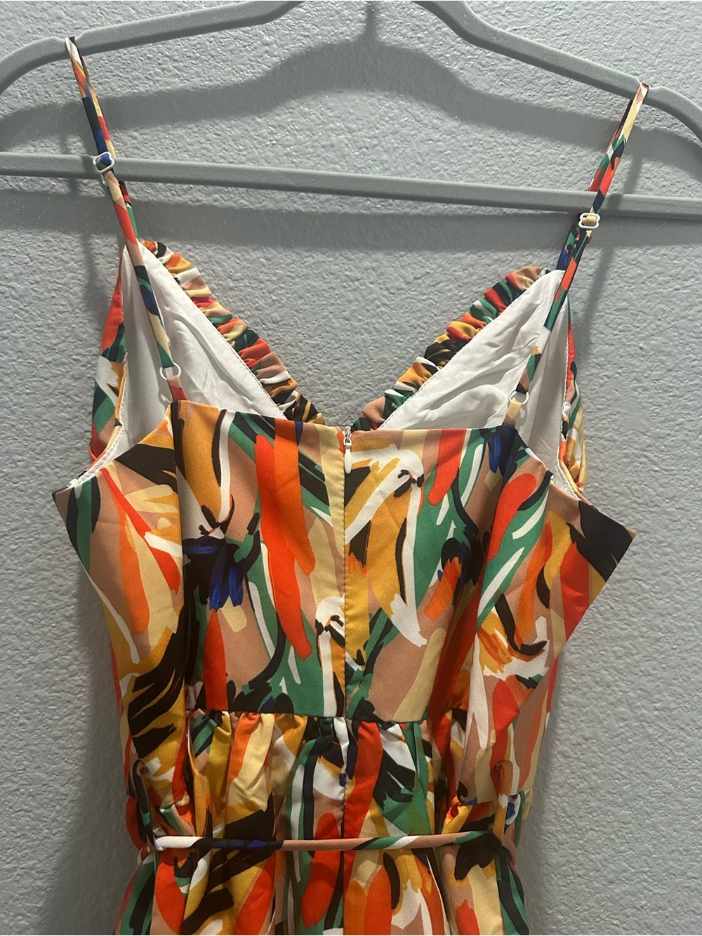 Med- Commense Multi-Color Printed Spaghetti Strap Midi Dress - Orange Blue Green - Picture 9 of 9